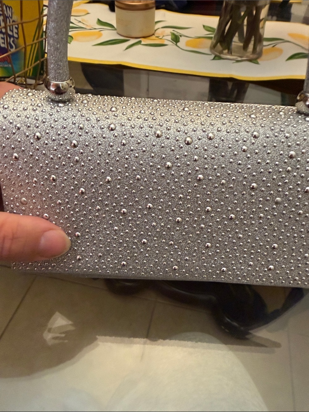 Silver Rhinestone Top-Handle Clutch - Picture 4 of 6